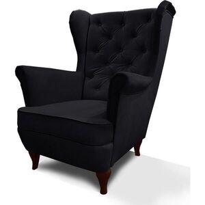 Beautysofa KŘESLO Chesterfield Falco černé s nohami v barvě wenge obraz