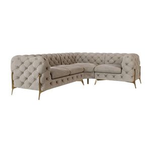 S-Style CHESTERFIELD ROHOVÁ SEDAČKA Lexi z černého sametu se zlatými nohami - otomán vpravo obraz