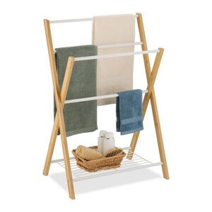 Relaxdays STOJAN přírodní bílá bambus kov s policí 4 tyče 87 cm obraz