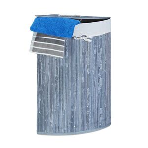 Relaxdays PRÁDELNÍK Šedý bambus rohový skládací s víkem 60 l obraz
