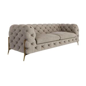 S-Style CHESTERFIELD TŘÍMÍSTNÁ POHOVKA Lexi z tmavé krémové sametu se zlatými nohami obraz