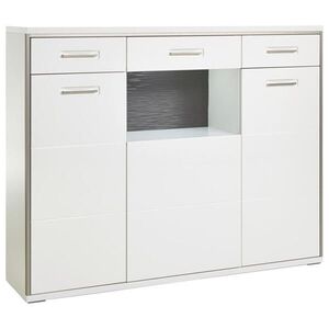 Livetastic VYSOKÁ KOMODA, bílá, vysoce lesklá bílá, šedá, barvy stříbra, 153/121/45 cm obraz