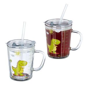 Relaxdays SKLENICE Transparentní zelená 2dílná-sada pro děti s víčkem a brčkem 400 ml obraz
