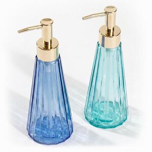Relaxdays DÁVKOVAČ mýdla modrá zelená zlatá 2dílná sada sklo 320 ml obraz