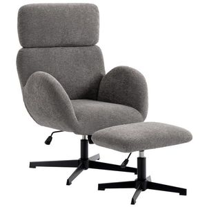 HOMCOM RELAXAČNÍ křeslo s podnožkou, polyester, šedé obraz