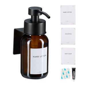 Relaxdays DÁVKOVAČ MÝDLA Černá hnědá nástěnný bez vrtání 250 ml obraz
