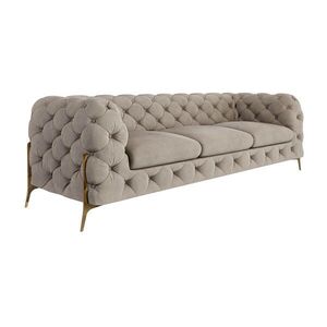 S-Style CHESTERFIELD TŘÍMÍSTNÁ POHOVKA Lexi z tmavé krémové sametu se zlatými nohami obraz