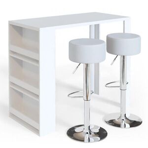 Vicco STOJACÍ BAROVÝ STŮL SE ŽIDLEMI Bílá 57 x 117 cm se 2 barovými stoličkami obraz