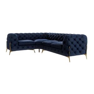S-Style CHESTERFIELD ROHOVÁ SEDAČKA Lexi z černého sametu se zlatými nohami - otomán vlevo obraz