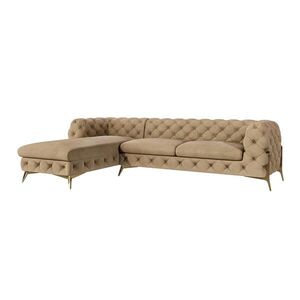 S-Style CHESTERFIELD ROHOVÁ SEDAČKA Lexi v béžové se zlatými nohami - otomán vlevo obraz