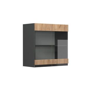 Vicco SKLENĚNÁ KUCHYŇSKÁ SKŘÍŇKA R-Line Zlatý mocný dub 60 cm Tvar J obraz