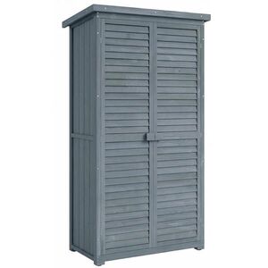Outsunny ZAHRADNÍ SKŘÍŇ, dřevěná kůlna na nářadí, přístřešek na nářadí, skříň na nářadí, pultová střecha, šedá obraz