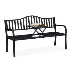Relaxdays ZAHRADNÍ LAVICE černá s výklopným stolkem 3místná 150 cm obraz