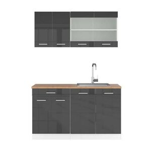 Vicco JEDNOTKOVÁ KUCHYNĚ R-Line Antracitový vysoký lesk 140 cm , PD Dub obraz