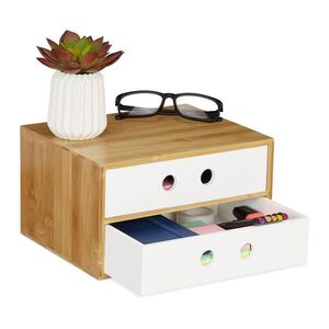 Relaxdays ORGANIZÉR Bílý bambus MDF 2 zásuvky obraz
