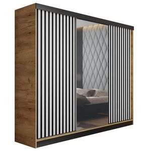 Kier Furniture POSUVNÁ ŠATNÍ SKŘÍŇ MALANI - Dub Craft a Bílá 200x205x59 cm obraz
