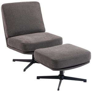 HOMCOM KŘESLO s podnožkou Otočné lounge křeslo s plátěným vzhledem do obývacího pokoje Tmavě šedé obraz