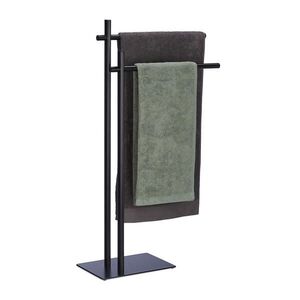 Relaxdays DRŽÁK Černá na ručníky kov volně stojící 2 tyče 87, 5 cm obraz