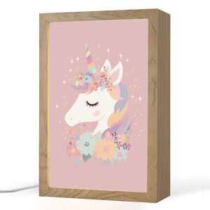 OnlyWow NOČNÍ LAMPIČKA Jednorožec - růžová - květiny 20x30 cm obraz