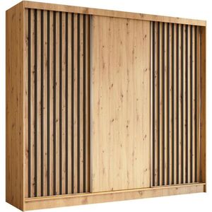 Beautysofa SKŘÍŇ s posuvnými dveřmi Helios 240/216/61 dub Artisan + černá se zásuvkami obraz