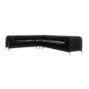 S-Style CHESTERFIELD ROHOVÁ SEDAČKA Lexi z černého sametu se zlatými nohami - otomán vlevo obraz