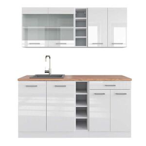 Vicco JEDNOTKOVÁ KUCHYNĚ R-Line Bílá vysoký lesk/bílá 160 cm , PD Dub obraz