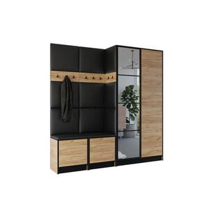 Kier Furniture ŠATNÍ SKŘÍŇ do předsíně EDEN 21 se zrcadlem - Dub Craft & Černá kůže obraz