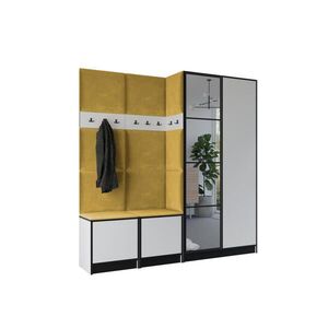 Kier Furniture ŠATNÍ SKŘÍŇ do předsíně EDEN 21 se zrcadlem - Bílá - žlutá látka obraz