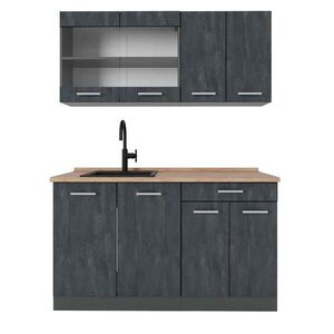 Vicco JEDNOTKOVÁ KUCHYNĚ R-Line Černý beton 140 cm PD Dub obraz