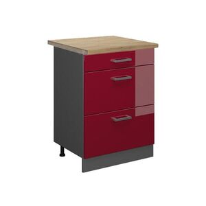 Vicco SPODNÍ SKŘÍŇKA KUCHYŇSKÉ LINKY R-Line Červená vysoký lesk 60 cm se zásuvkami, PD Dub obraz