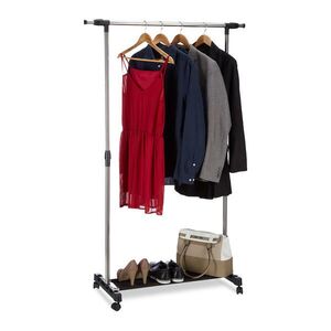 Relaxdays STOJAN NA ODĚVY Stříbrný na kolečkách 96-162 cm obraz