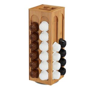 Relaxdays DRŽÁK přírodní bambus otočný pro kapsle Dolce Gusto obraz
