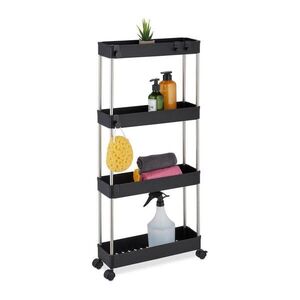 Relaxdays VOZÍK Černý stříbrný 4 police na kolečkách 88 cm obraz