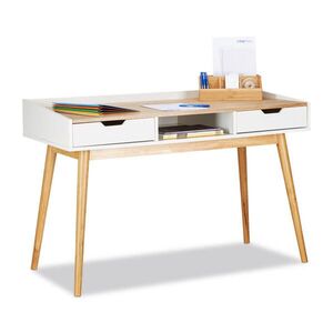 Relaxdays PSACÍ STŮL Bílá Hnědá 2 zásuvky borové dřevo MDF 76/120/55 cm obraz