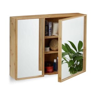Relaxdays ZRCADLOVÁ SKŘÍŇKA Přírodní bambus se zrcadlem 2dveřová 65 cm obraz