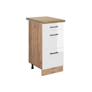 Vicco SPODNÍ SKŘÍŇKA KUCHYŇSKÉ LINKY R-Line Bílá vysoký lesk 40 cm se zásuvkami, PD Dub obraz