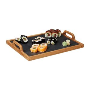 Relaxdays TÁC Přírodní Černá Bambus se břidlicovou deskou 40, 5x32 cm obraz