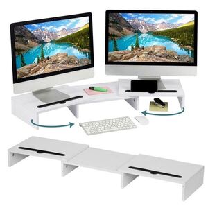 Relaxdays PODSTAVEC Bílý pro 2 monitory nastavitelná šířka 105 cm obraz
