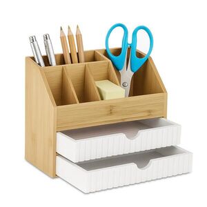 Relaxdays ORGANIZÉR Přírodní bambus 2 zásuvky 19x24x14 cm obraz