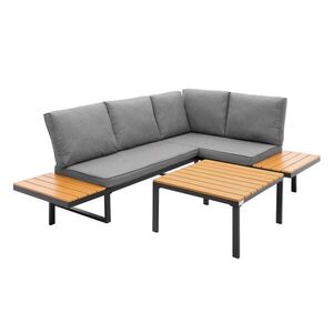 ML-DESIGN SADA ZAHRADNÍHO NÁBYTKU, 3 kusy, v šedé barvě s imitací dřeva a ocelovou konstrukcí obraz