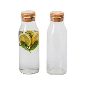 Relaxdays KARAF Čirá přírodní 2dílná-sada borosilikátové sklo korkové víčko 1200 ml obraz