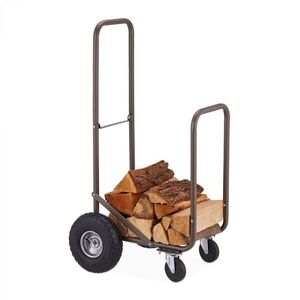 Relaxdays VOZÍK Hnědý na krbové dřevo ocelový s nafukovacími koly 108 cm obraz