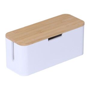 Relaxdays ORGANIZÉR přírodní bílá bambus na kabely magnetické víko 34 cm obraz