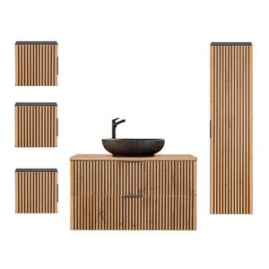 Petits-meubles KOUPELNOVÝ NÁBYTEK 100.6cm Gaia 2er-Set Dubové dřevo a černá barva obraz