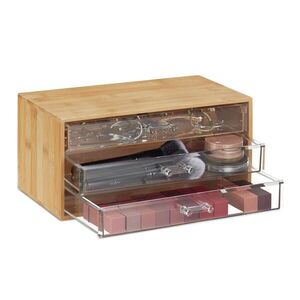 Relaxdays ORGANIZÉR přírodní transparentní bambus 3 zásuvky 15x30x17, 5 cm obraz