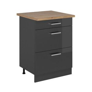 Vicco SPODNÍ SKŘÍŇKA KUCHYŇSKÉ LINKY R-Line Antracitový vysoký lesk 60 cm se zásuvkami, PD Dub obraz