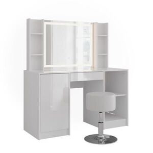 Vicco TOALETNÍ STOLEK Sherry Bílá/bílý vysoký lesk 128.2 cm s LED zrcadlem a stoličkou obraz