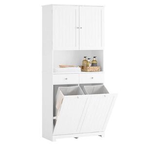 SoBuy KOUPELNOVÁ skříňka se dvěma zásuvkami a košem na prádlo Bílá 78x38x181cm Nordický obraz