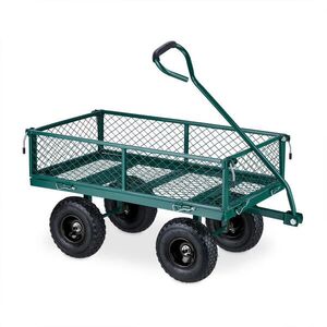 Relaxdays VOZÍK tmavě zelený černý ocel nafukovací kola sklopné bočnice 200 kg obraz