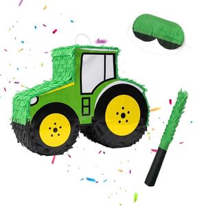 Relaxdays PIŇATA Zeleno-žlutá traktor 3-dílná-sada s tyčí a maskou obraz